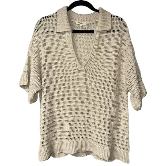 Max Studio - Knit Top - Beige Open-Weave V-Neck - Size Large - Picture 7 of 7